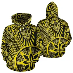Alohawaii Clothing - Hoodie Alohawaii - Polynesian Hawaiian Style Tribal Tattoo Yellow Pullover - AH - JR