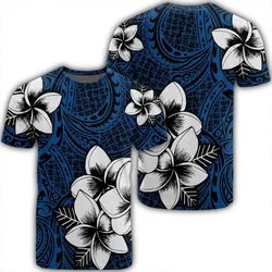 Hawaiian Plumeria Tribal Polynesian T-Shirt Blue AH