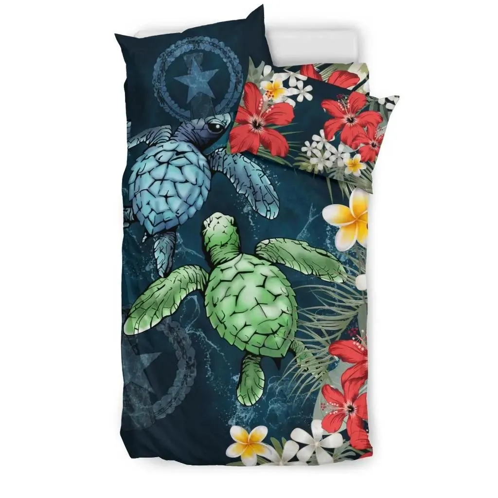 Northern Mariana Islands  Bedding Set - Sea Turtle Tropical Hibiscus And Plumeria A24