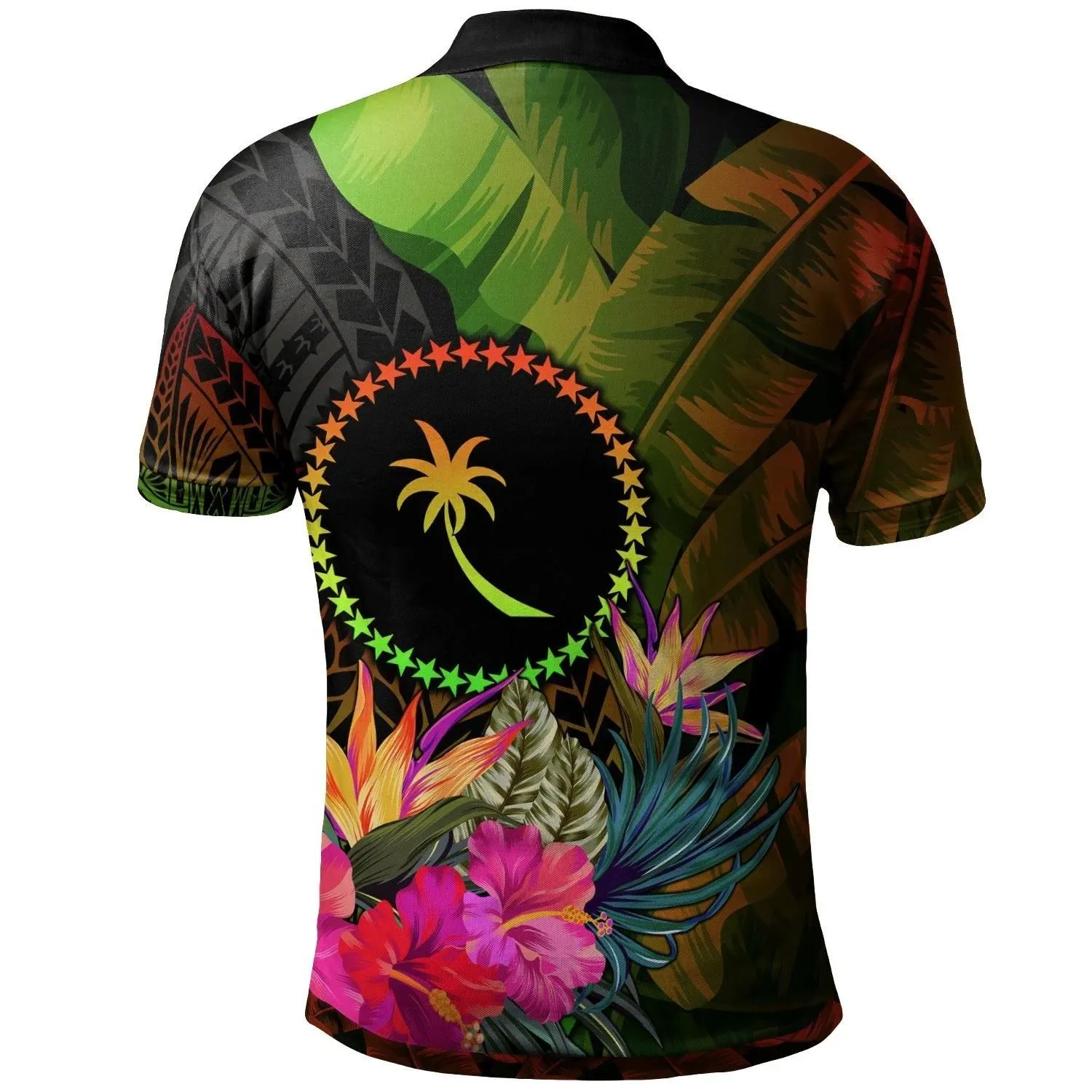 Chuuk Polynesian Polo -  Hibiscus and Banana Leaves - BN15