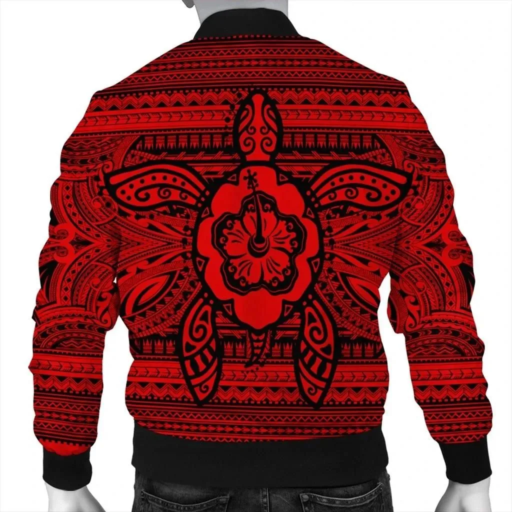 FamilyGater Jacket - Hawaiian Turtle Polynesian Tribal Bomber Jacket Red AH - J7R