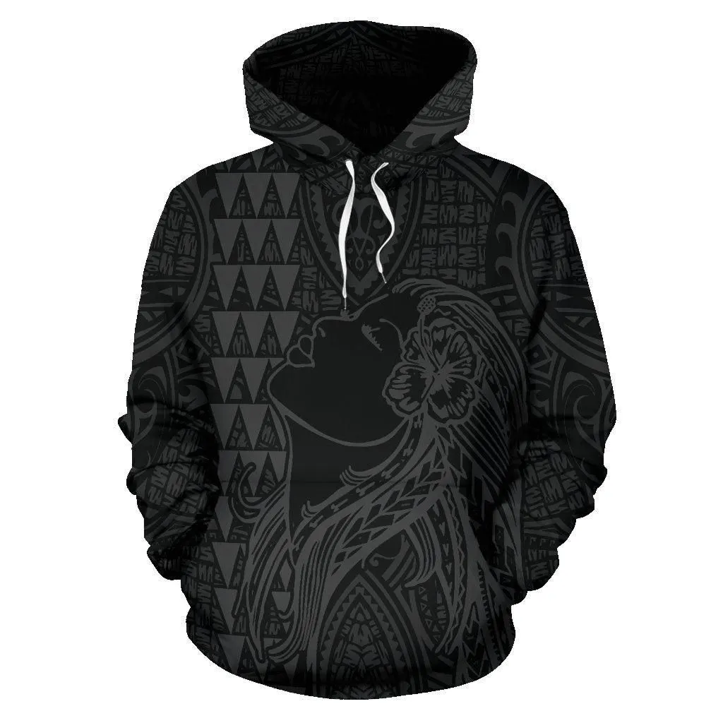 Polynesian Kakau Hula Girl Turtle Hibiscus Hawaii Hoodie Gray