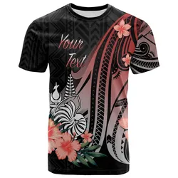 New Caledonia Personalised Custom T shirt - Red Polynesian Hibiscus Pattern Style