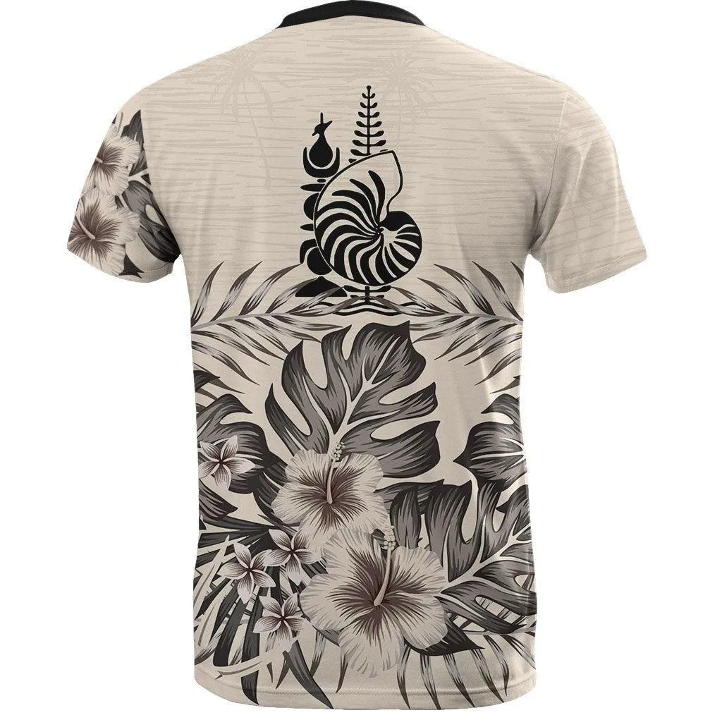 New Caledonia T shirt - New Caledonia Coat Of Arms Beige Hibiscus