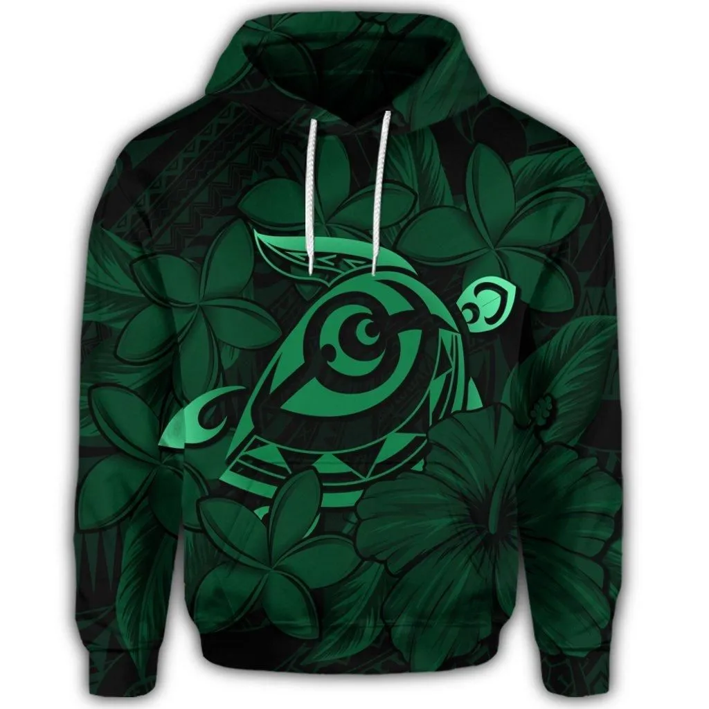 Hawaiian Turtle Hibiscus Plumeria Kanaka Polynesian Hoodie Green - Soft Style