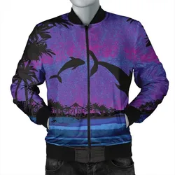 Hawaiian Dolphin In Night Polynesian Bomber Jacket