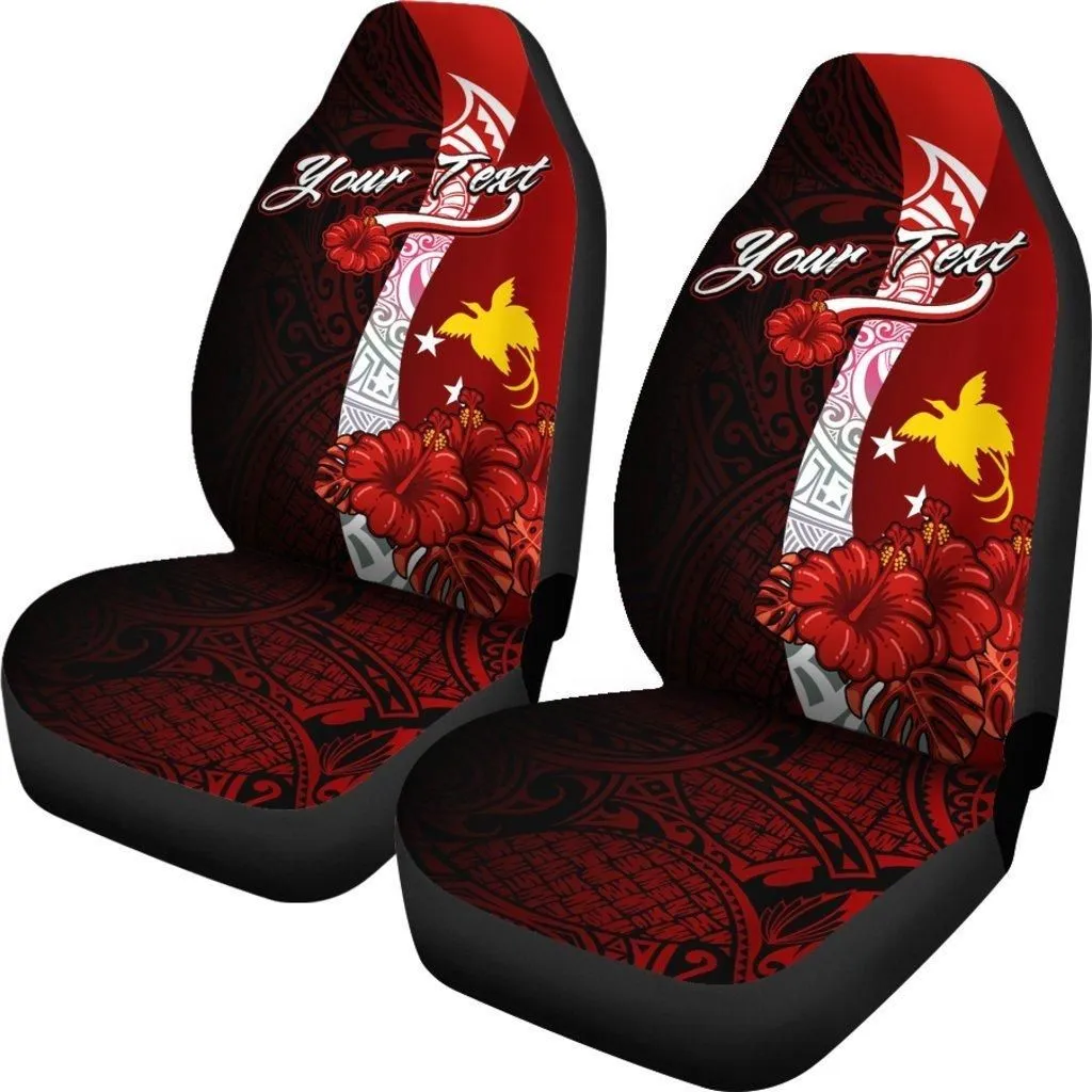 Papua New Guinea Polynesian Custom Personalised Car Seat Covers - Coat Of Arm With Hibiscus