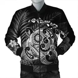 Alohawaii Jacket - Hawaiian Map Turtle Tattoo Hibiscus Plumeria Polynesian Bomber Jacket - White - AH - J4R