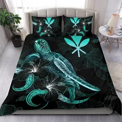 FamilyGater Bedding Set - Cover and Pillow Cases Hawaii Polynesian - Turtle With Blooming Hibiscus Turquoise - BN22