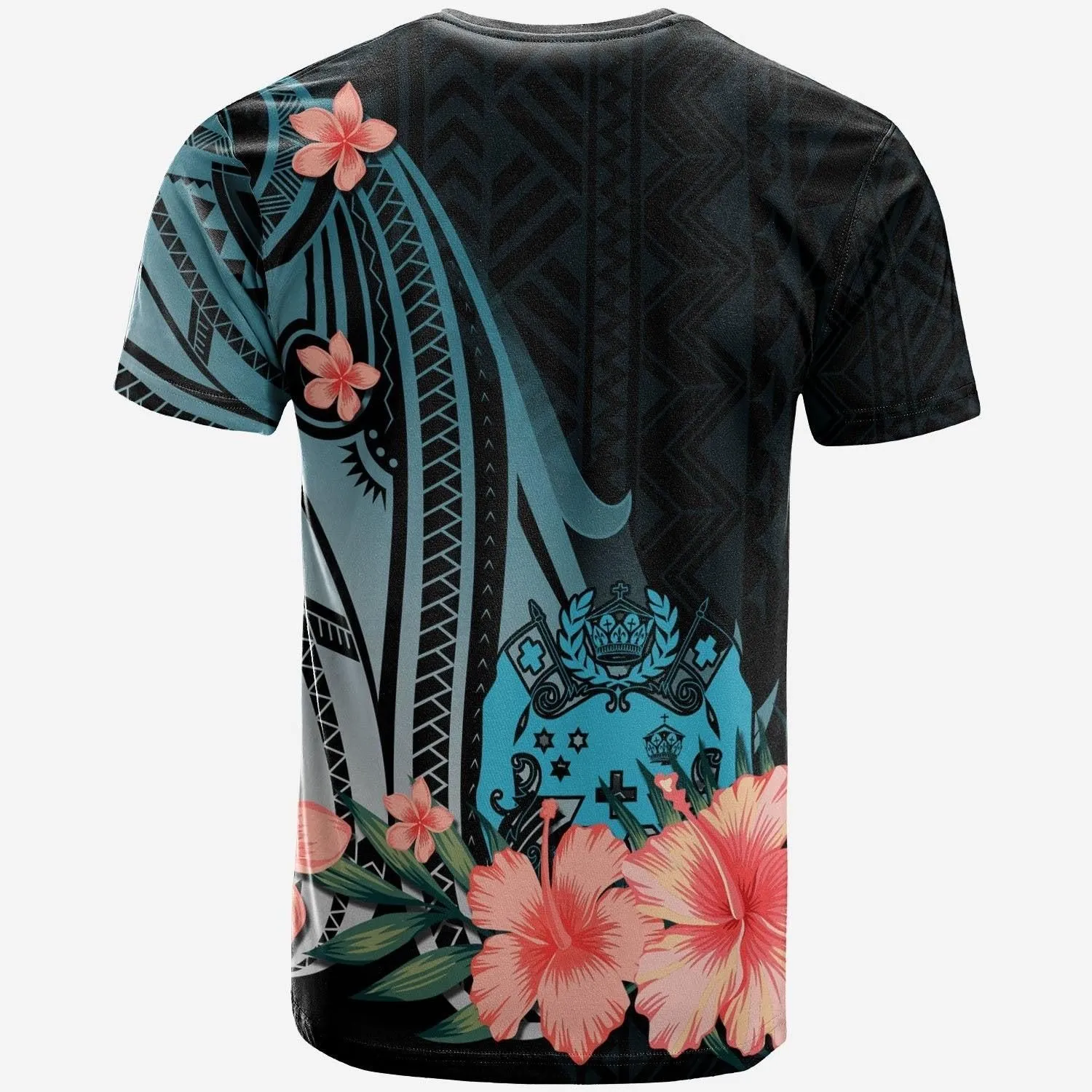Tonga T shirt - Turquoise Polynesian Hibiscus Pattern Style