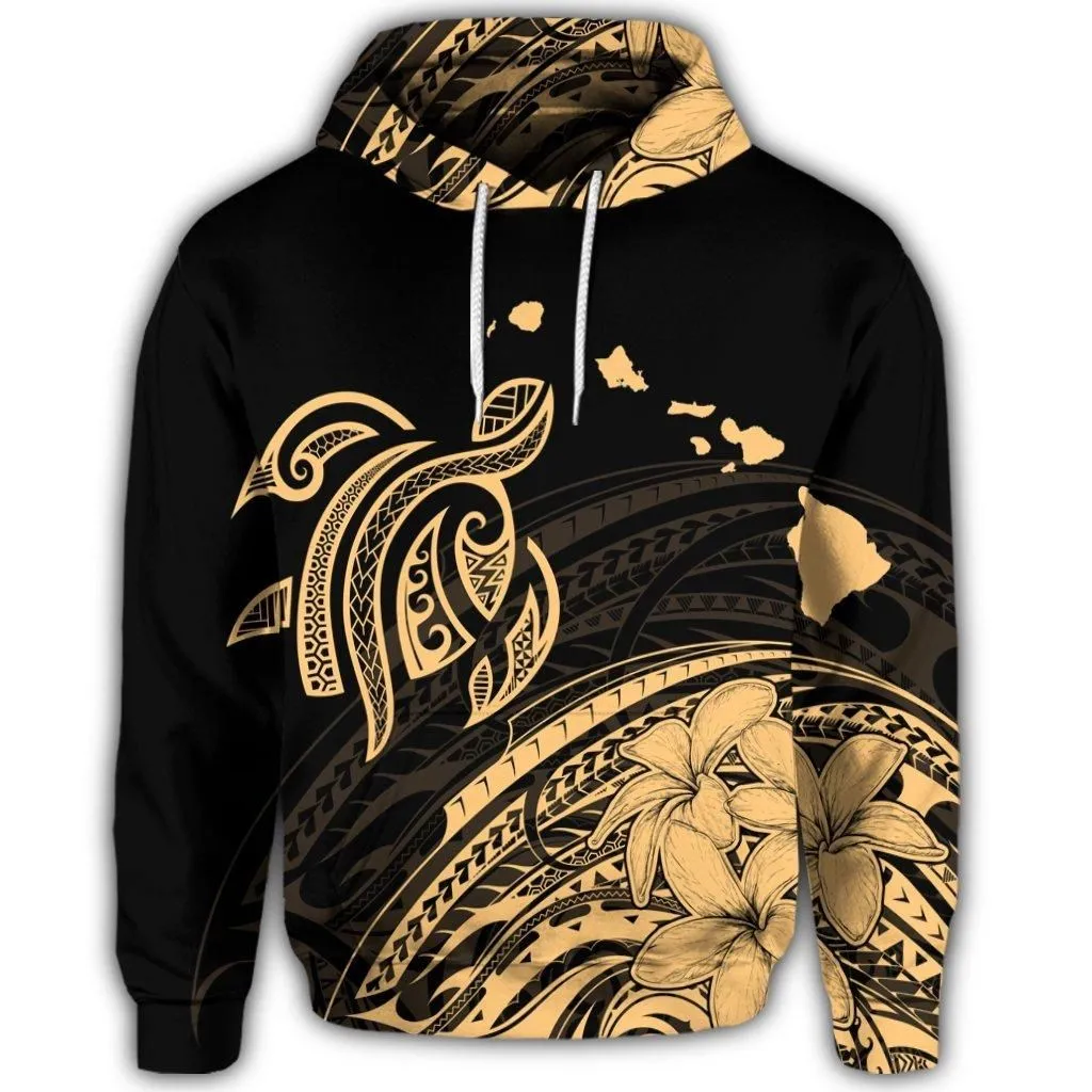 Hawaiian Turtle Polynesian Map Plumeria Hoodie