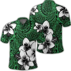 Hawaiian Plumeria Tribal Polynesian Polo Shirt Green AH