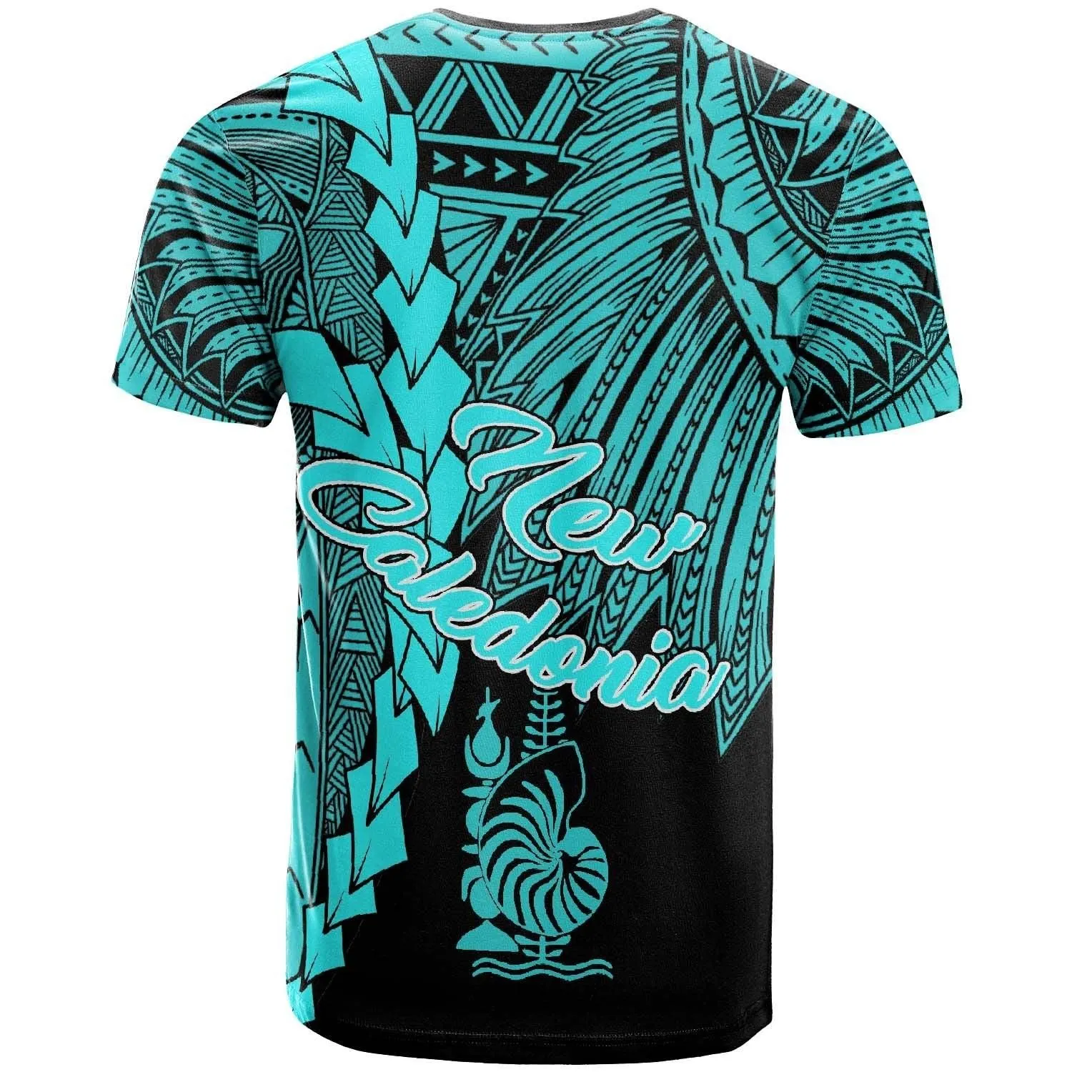 New Caledonia Polynesian Custom Personalised T-Shirt - Tribal Wave Tattoo Neon Blue
