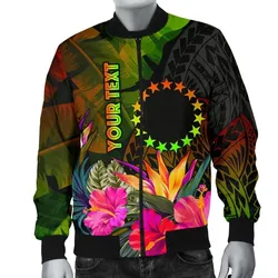 Cook Islands Polynesian Personalised Bomber Jacket - Hibiscus and Banana Leaves