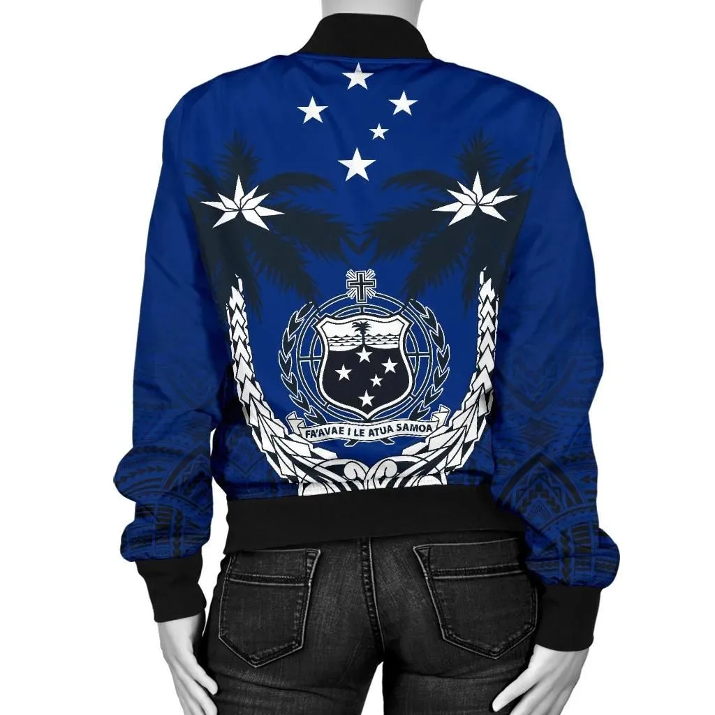 Samoa Polynesian Coconut Women's Bomber Jacket (Blue) A02