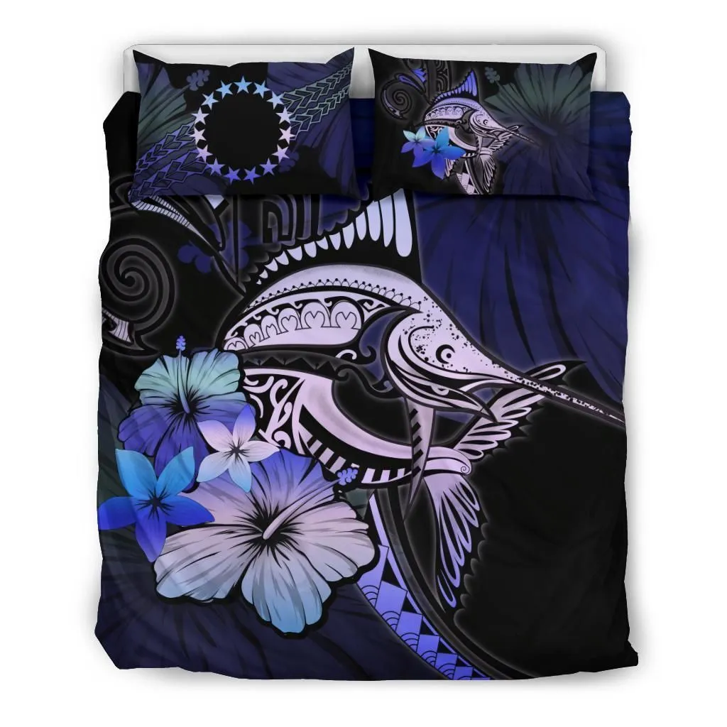 Cook Islands Marlin And Hibiscus Bedding Set Bedroom Decor Purple
