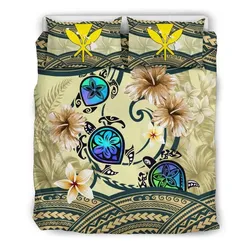 FamilyGater Bedding Set - Cover and Pillow Cases Kanaka Maoli (Hawaiian) Polynesian Turtle Hibiscus Beige A24