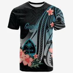 Guam T-Shirt - Turquoise Polynesian Hibiscus Pattern Style