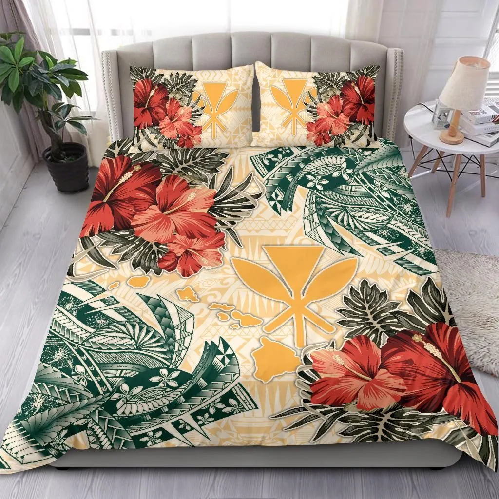Hawaii Kanaka Maoli Bedding Set - Polynesian Hibiscus Flowers - Bn15