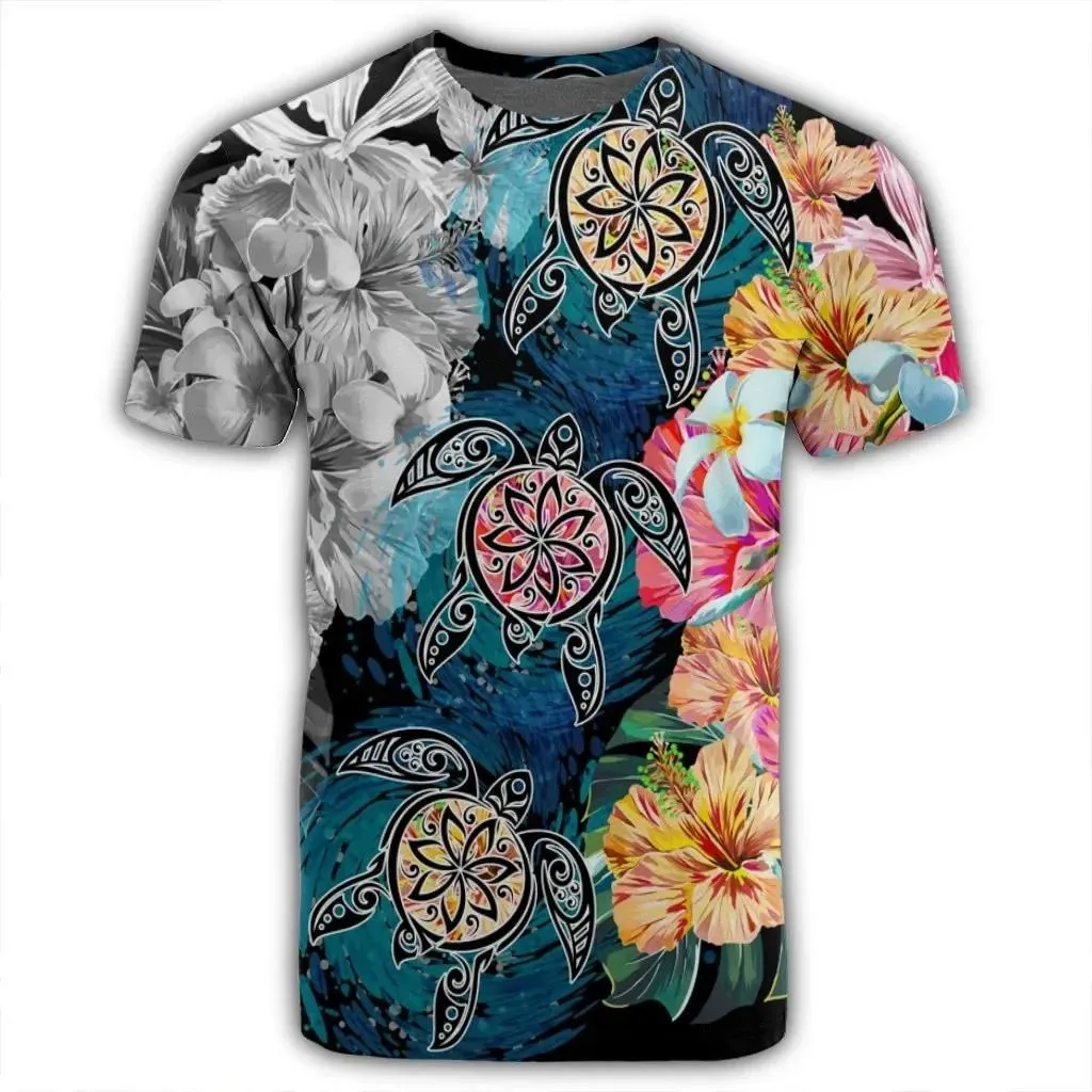 Alohawaii Tee - Hawaiian Turtle Swimming Wave Plumeria Hibiscus Polynesian T-shirt Garden Style - AH - J5R