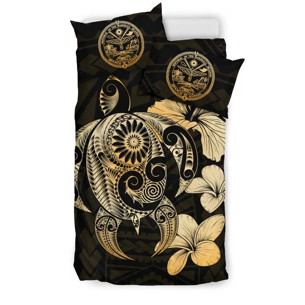 FamilyGater Bedding Set - Cover and Pillow Cases Marshall Islands Hibiscus Plumeria Mix Polynesian Gold Turtle - J1