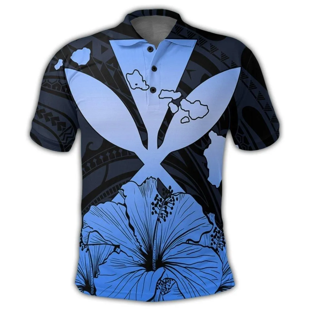 Hawaiian Kanaka Polo Shirt Hibiscus Polynesian Love - Blue