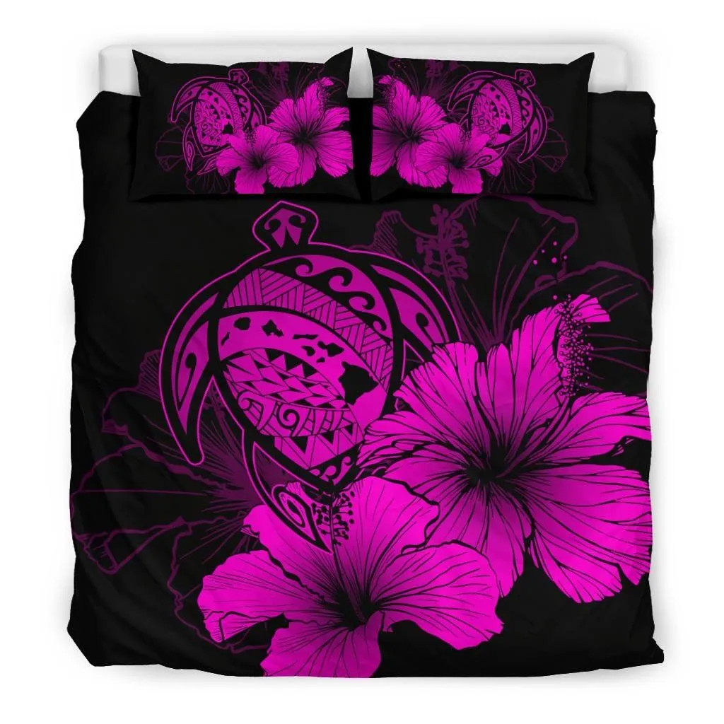 FamilyGater Bedding Set - Cover and Pillow Cases Hawaiian Map Hibiscus Turtle Polynesian - Pink - AH J9