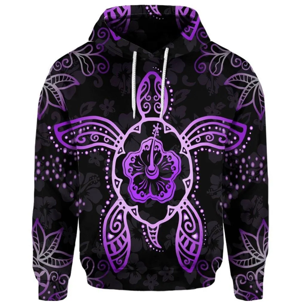 (Personalised) Hawaiian Turtle And Hibiscus Polynesian Hoodie Violet - AH