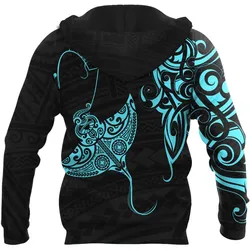 Amazing Polynesian Blue Ray Tattoo Personalized Unisex Deluxe Hoodie ML