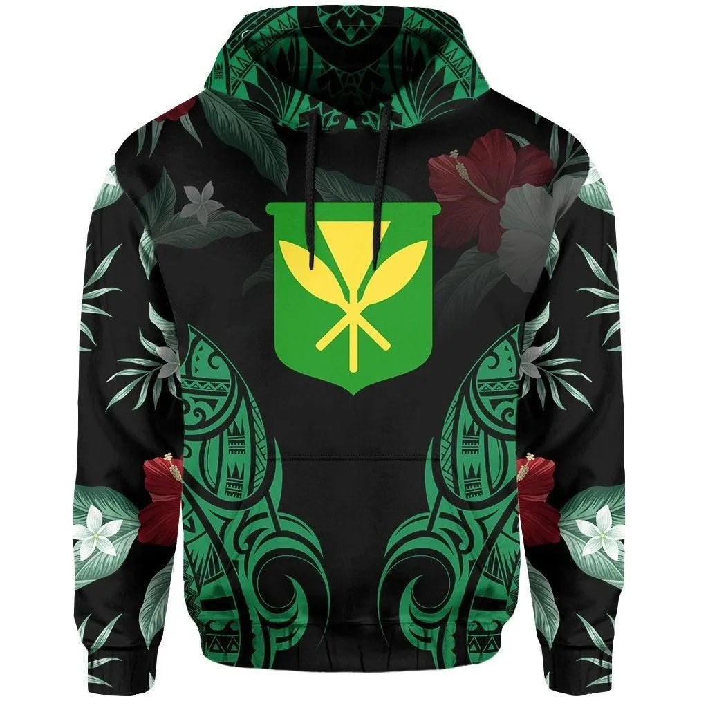 Polynesian Tropic Kanaka Maoli Hibiscus Hawaii Hoodie Green