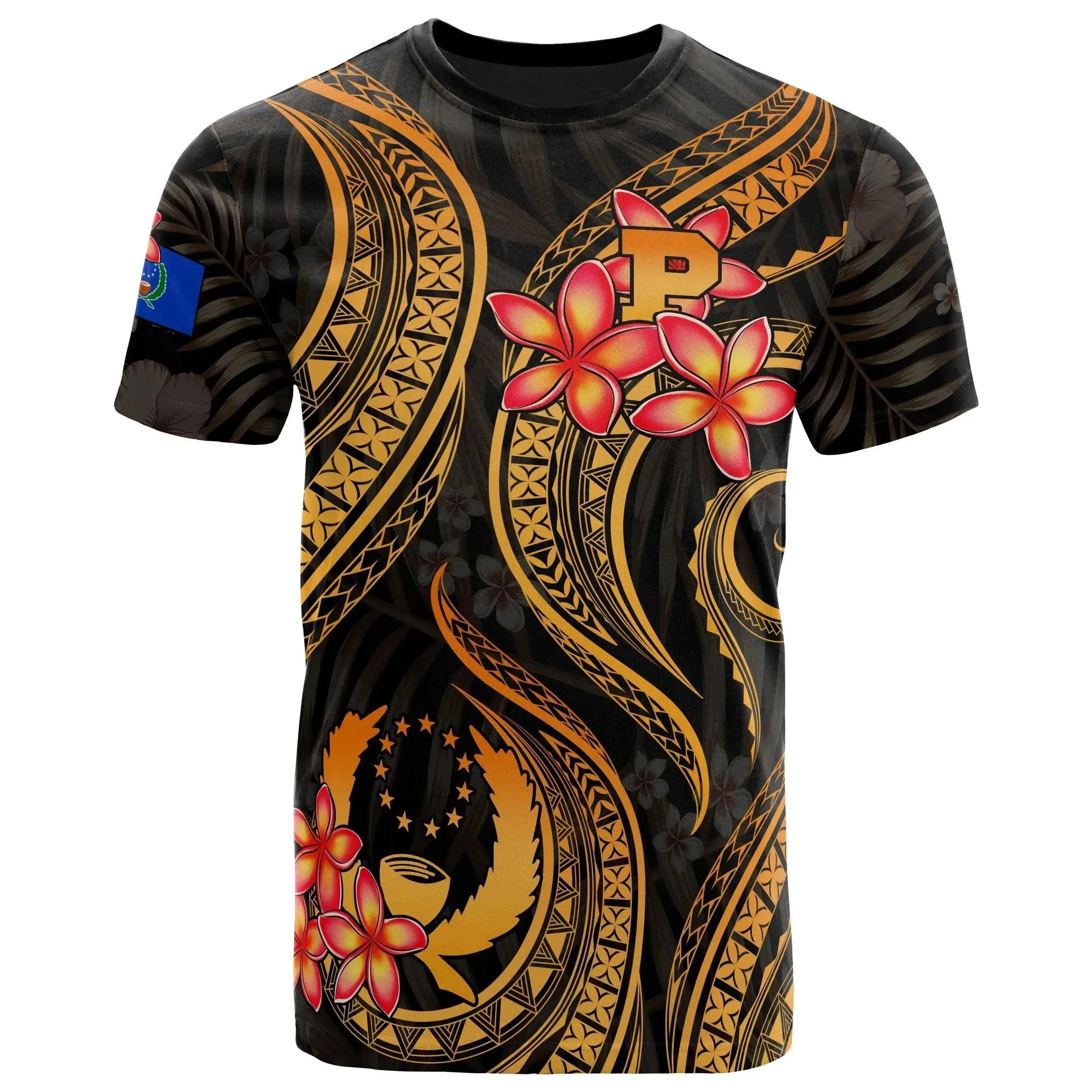 Pohnpei Micronesian T-Shirt - Gold Plumeria - BN11