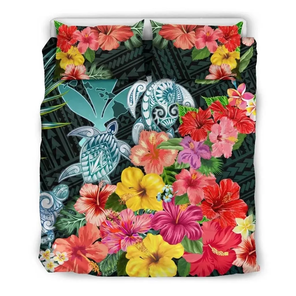 FamilyGater Bedding Set - Cover and Pillow Cases Kanaka Maoli (Hawaiian) Three Turtle Hibiscus Colorful TH5