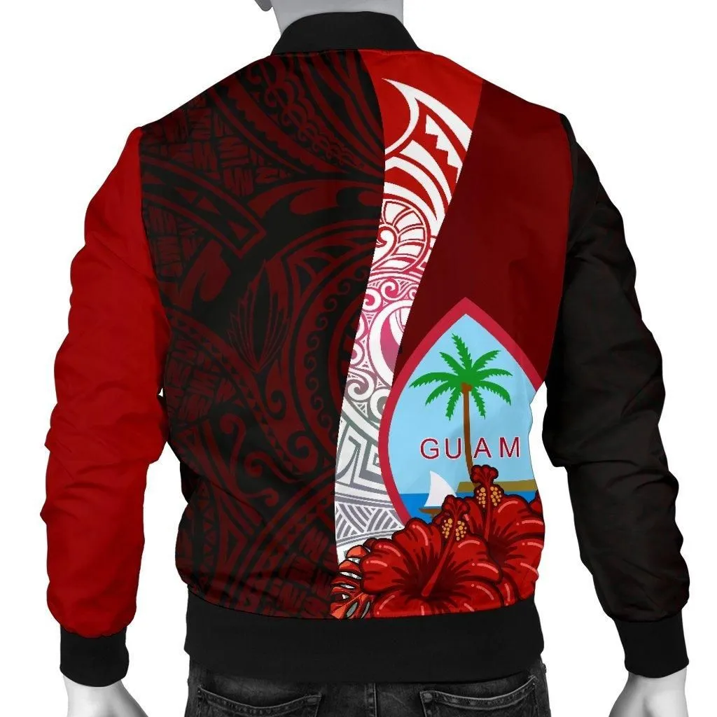 Guam Polynesian Mens Bomber Jacket - Coat Of Arm With Hibiscus
