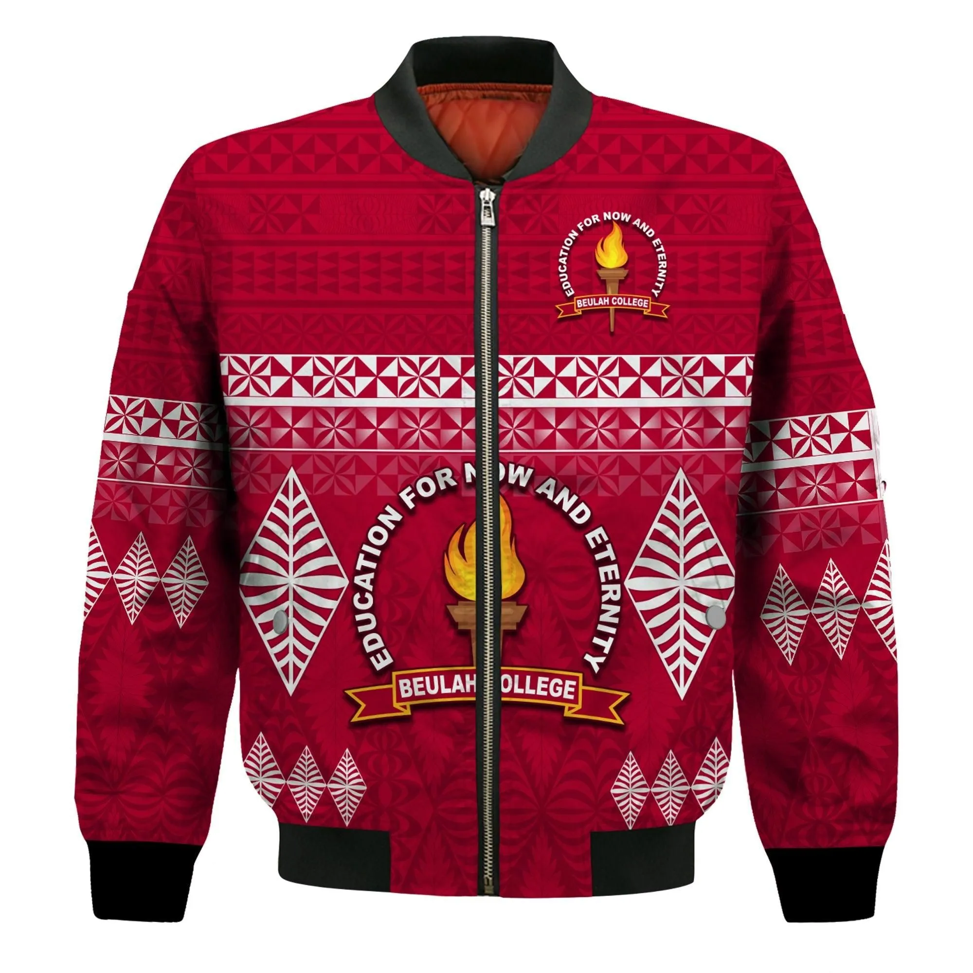 (Custom Text and Number) Beulah College Bomber Jacket Ngatu Pattern Tonga LT13