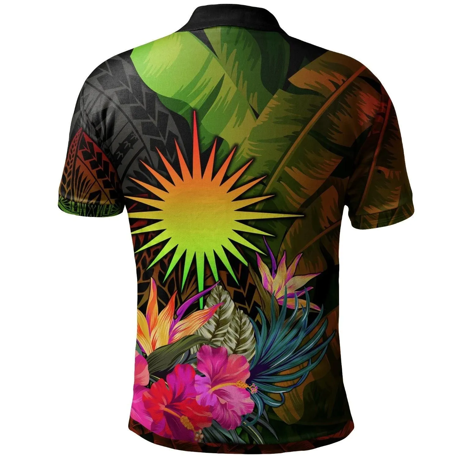 Alohawaii Shirt - Polo Shirt Marshall Islands Polynesian Hibiscus and Banana Leaves -BN15