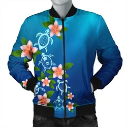 Hawaiian Tuttle And Plumeria Flower In The Sea Polynesian Bomber Jacket - AH