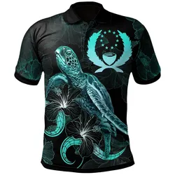 Pohnpei Polynesian Polo Shirt - Turtle With Blooming Hibiscus Turquoise