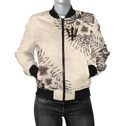 Barbados Women's Bomber Jacket - The Beige Hibiscus A7