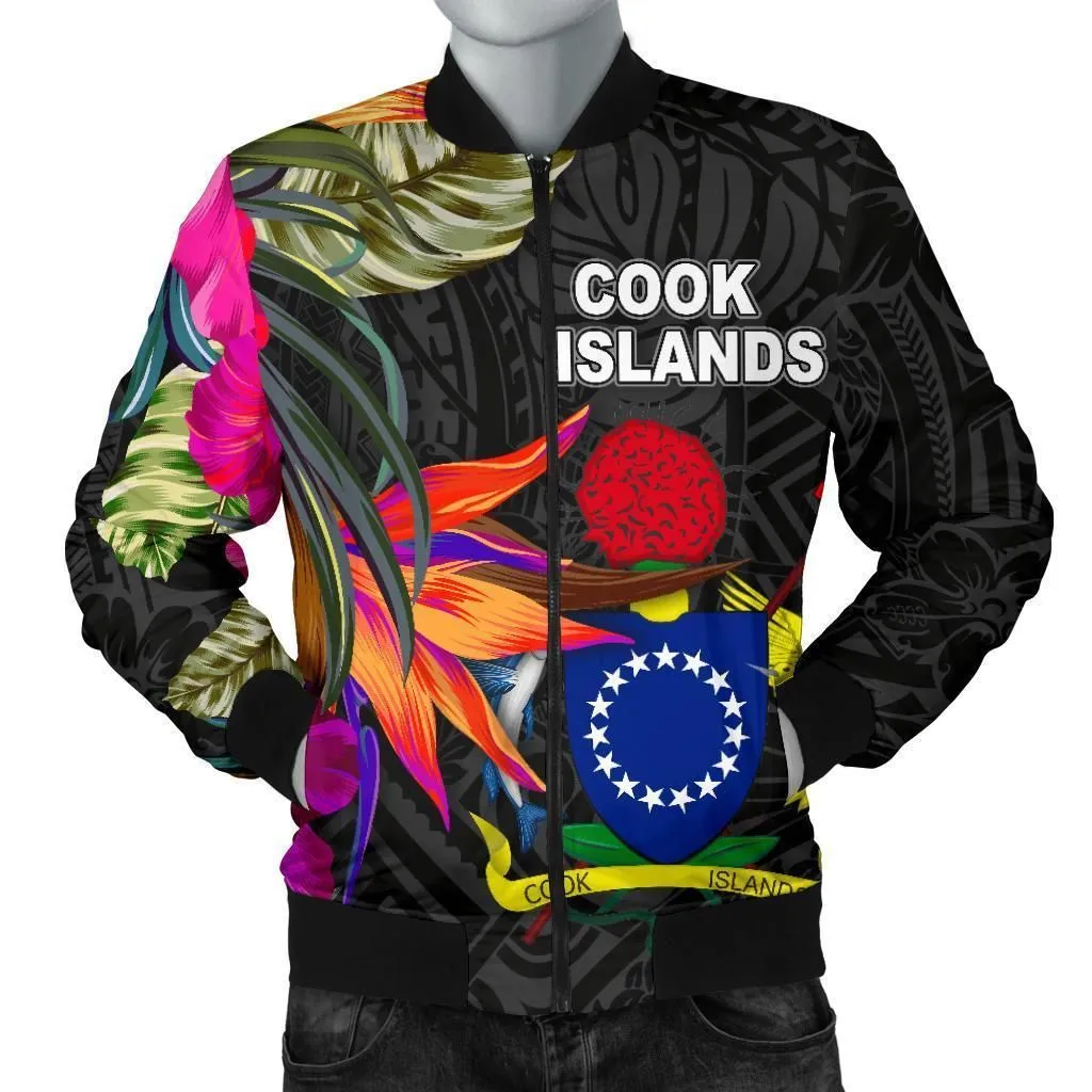 Cook Islands Mens Bomber Jacket - Polynesian Hibiscus Pattern