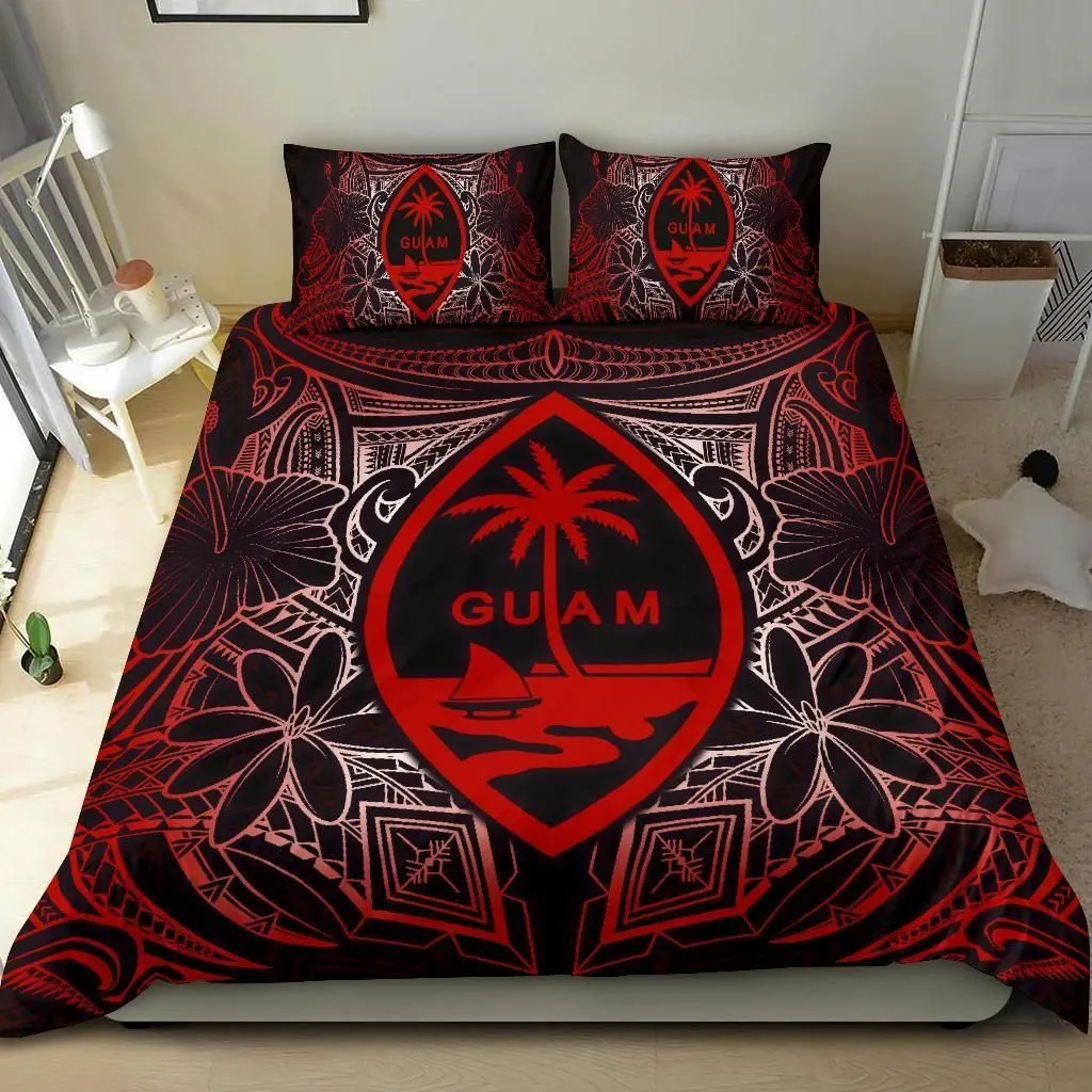 Alohawaii Bedding Set - Cover and Pillow Cases Guam Polynesian - Red Hibiscus Coat Of Arm - BN12