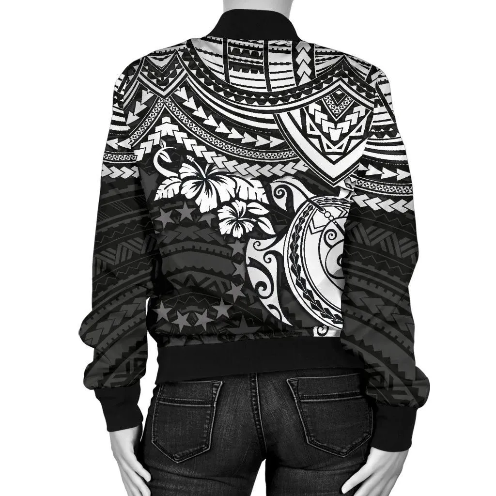 Cook Islands Polynesian Bomber Jacket (Women) - White Turtle - BN15