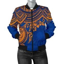 Marshall Islands Polynesian Bomber Jacket (Women) - Blue Turtle - BN15