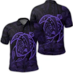 Alohawaii Shirt - Hawaiian Map Turtle Kanaka Hibiscus Polynesian Polo Shirt - Purple - AH - J4R