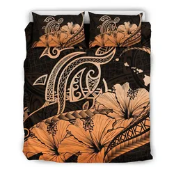 Hawaiian Map Hibiscus Turtle Polynesian Bedding Set Orange