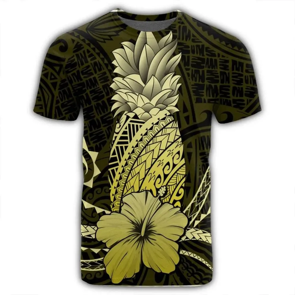 Alohawaii Tee - Hawaii Polynesian Pineapple Hibiscus T-shirt Yellow - AH - J4R