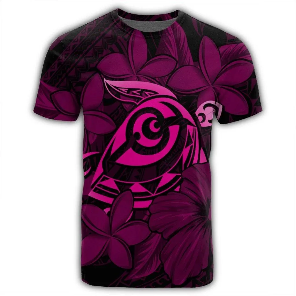 Hawaiian Turtle Hibiscus Plumeria Kanaka Polynesian T-Shirt Pink - Soft Style - AH