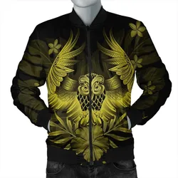Hawaiian Owl Hibiscus Plumeria Polynesian Bomber Jacket - Yellow - AH