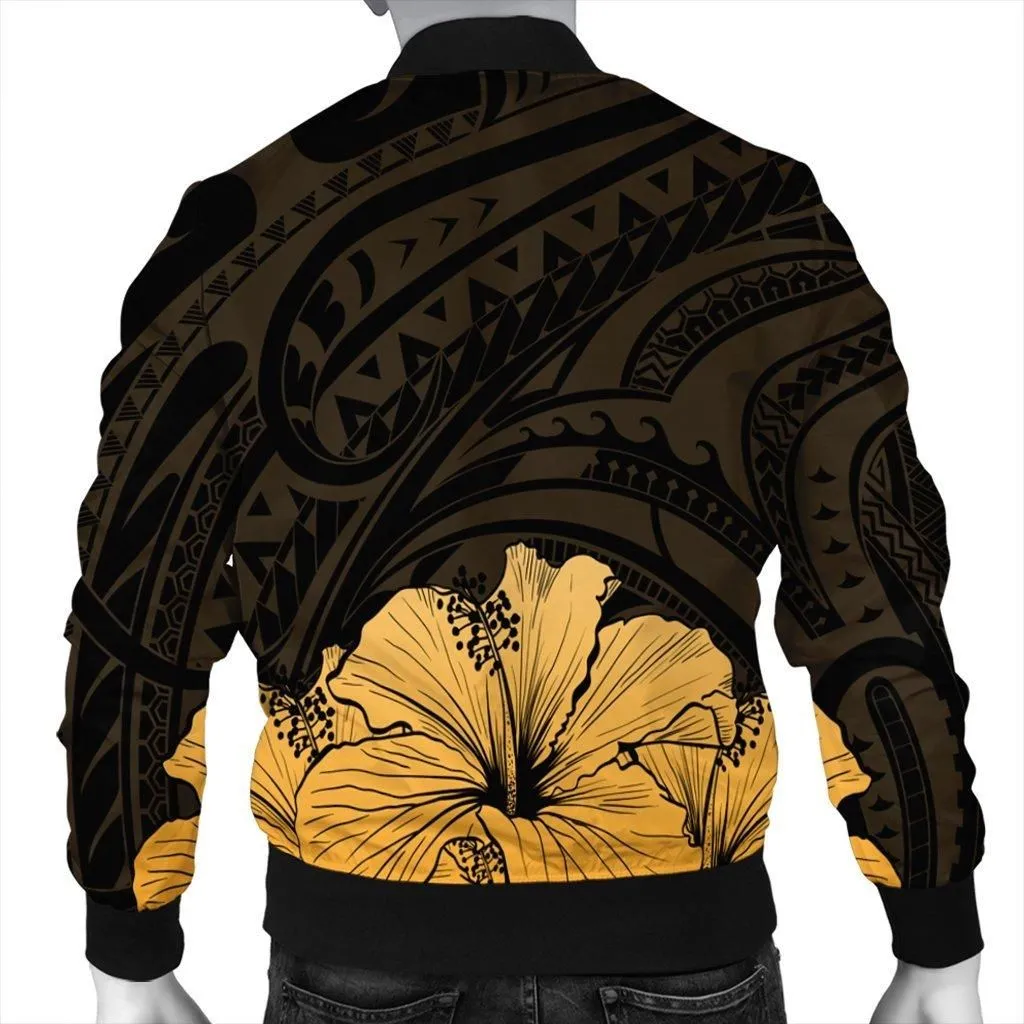 Royal Hibiscus Polynesian Tribal Golden Bomber Jacket - AH