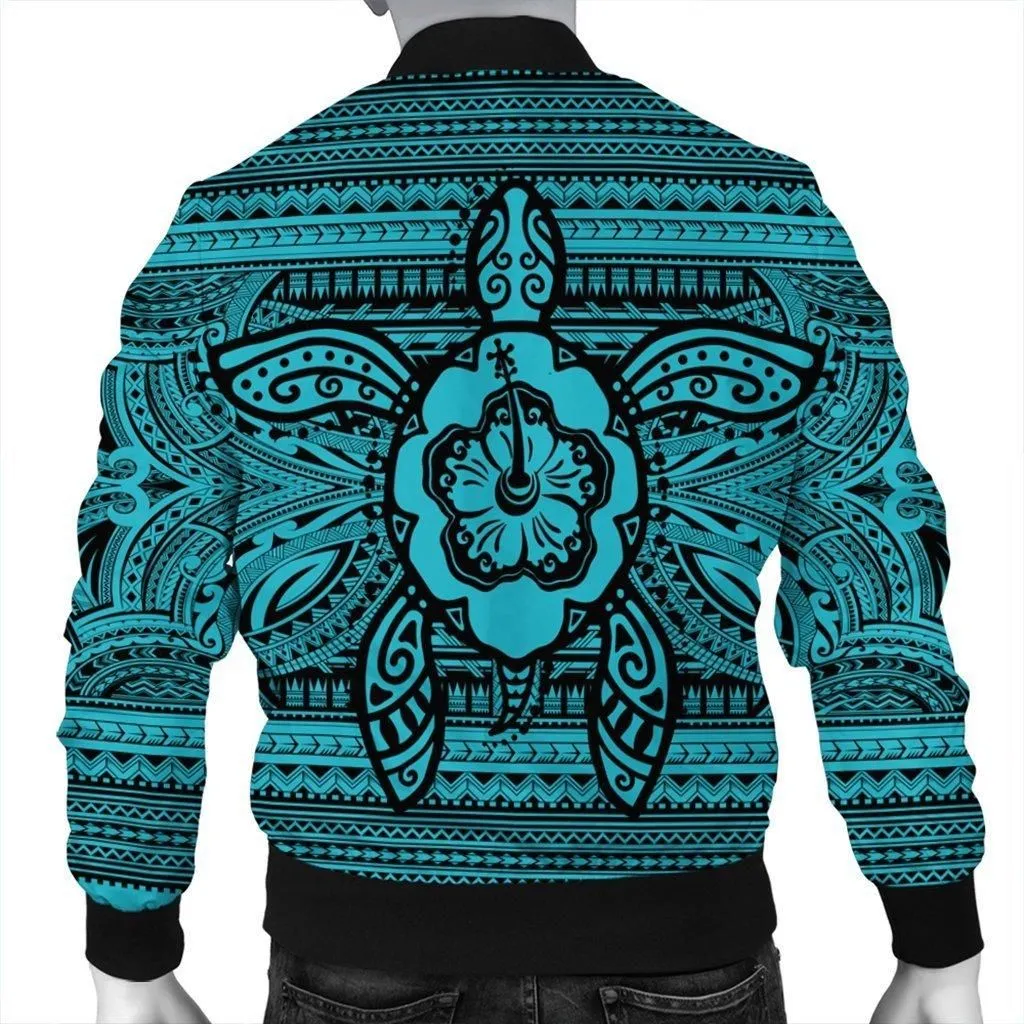 Hawaiian Turtle Polynesian Tribal Bomber Jacket Blue