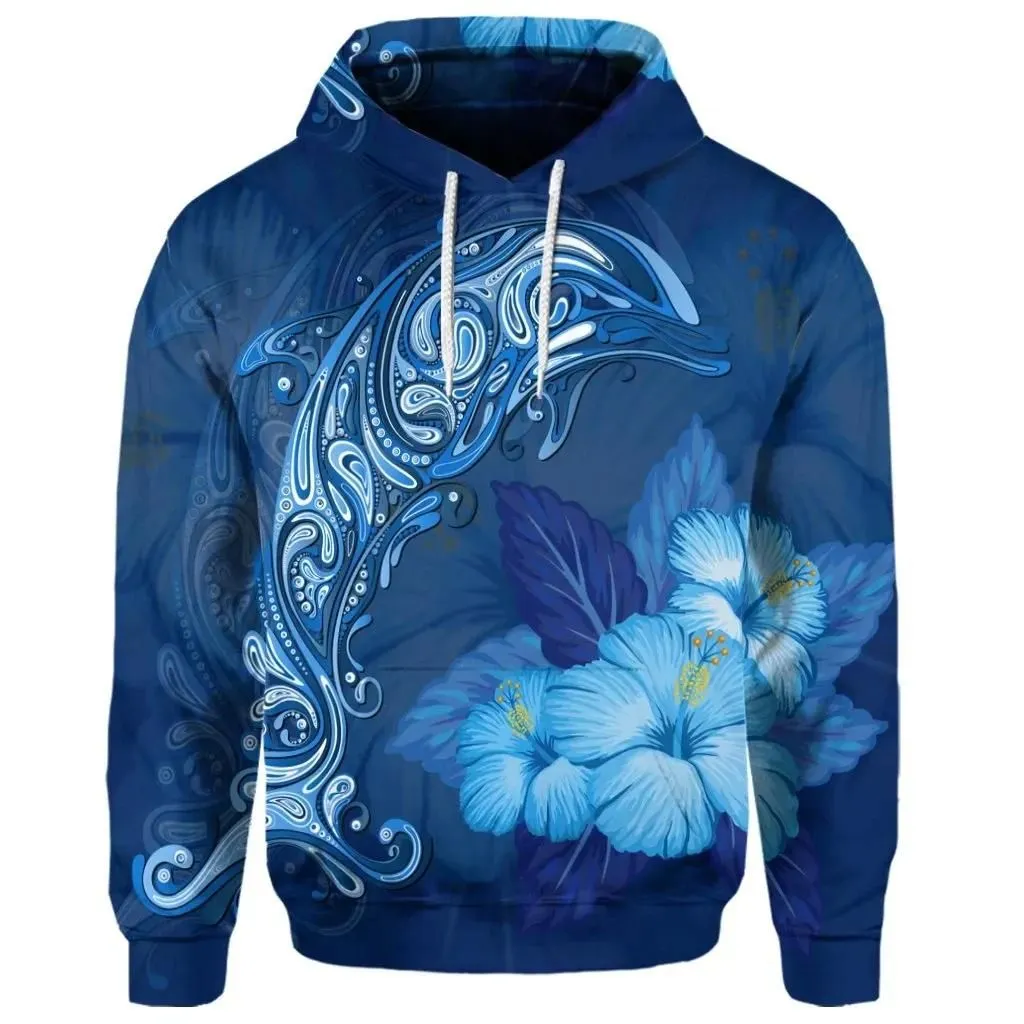 Alohawaii Hoodie - (Personalised) Hawaiian Dolphin Hibiscus Tropic Blue Polynesian Hoodie - AH - J4R